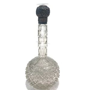 Antique Tooled Stirling Silver Cut Glass Liquor Glass Bottle